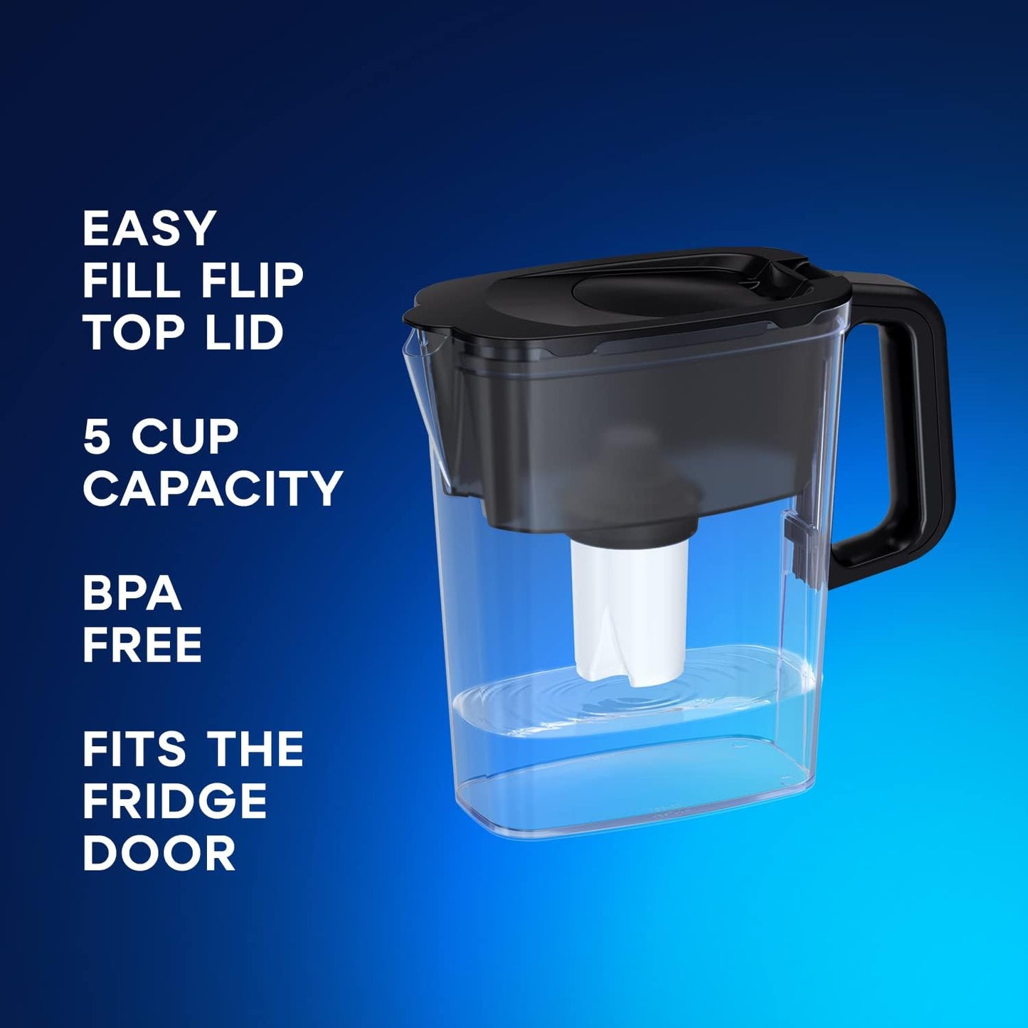 5-Cup Water Filtration Pitcher - Black, Includes 1 x B15 Filter