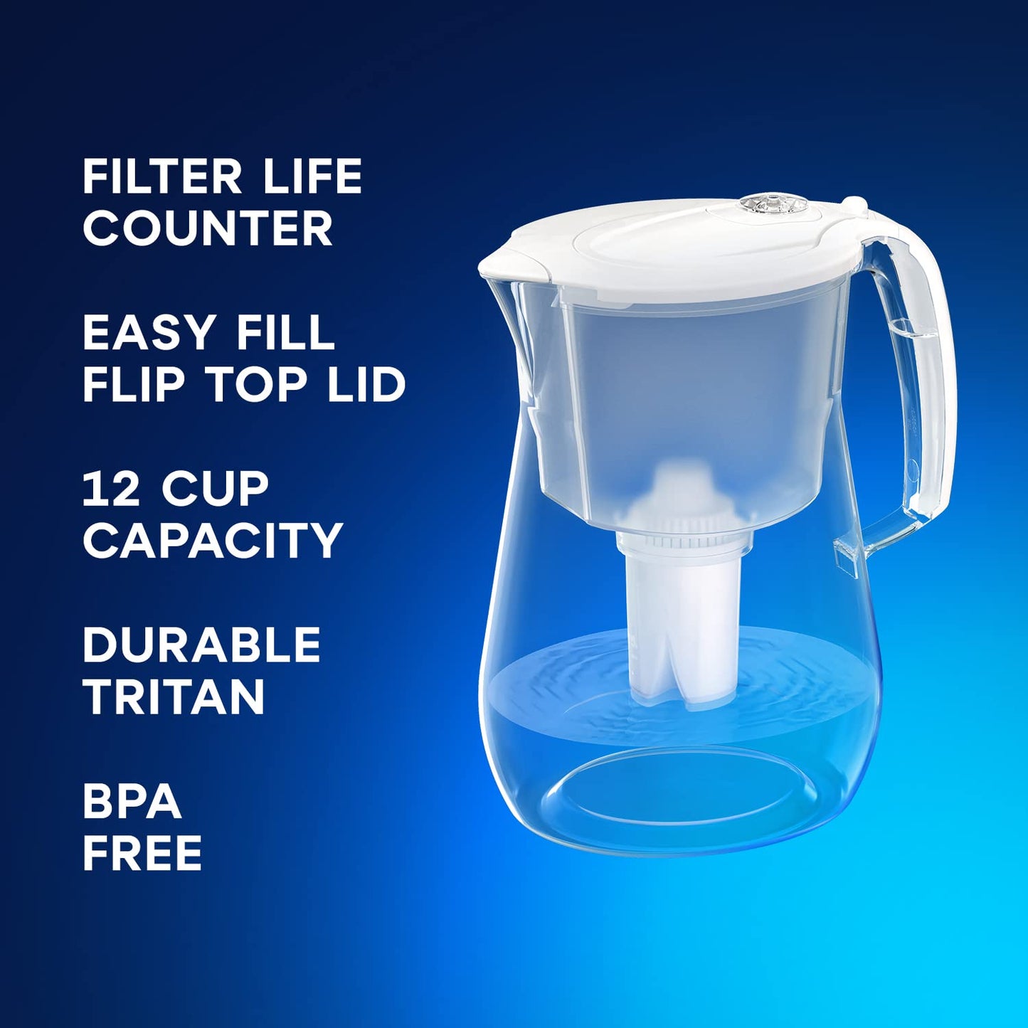 12-Cup Water Filtration Jug - White, Includes 1 x B15 Filter