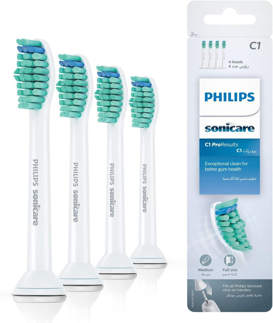 Philips Genuine Sonicare C1 Pro Results Brush Heads White, Pack of 4 - HX6014/26