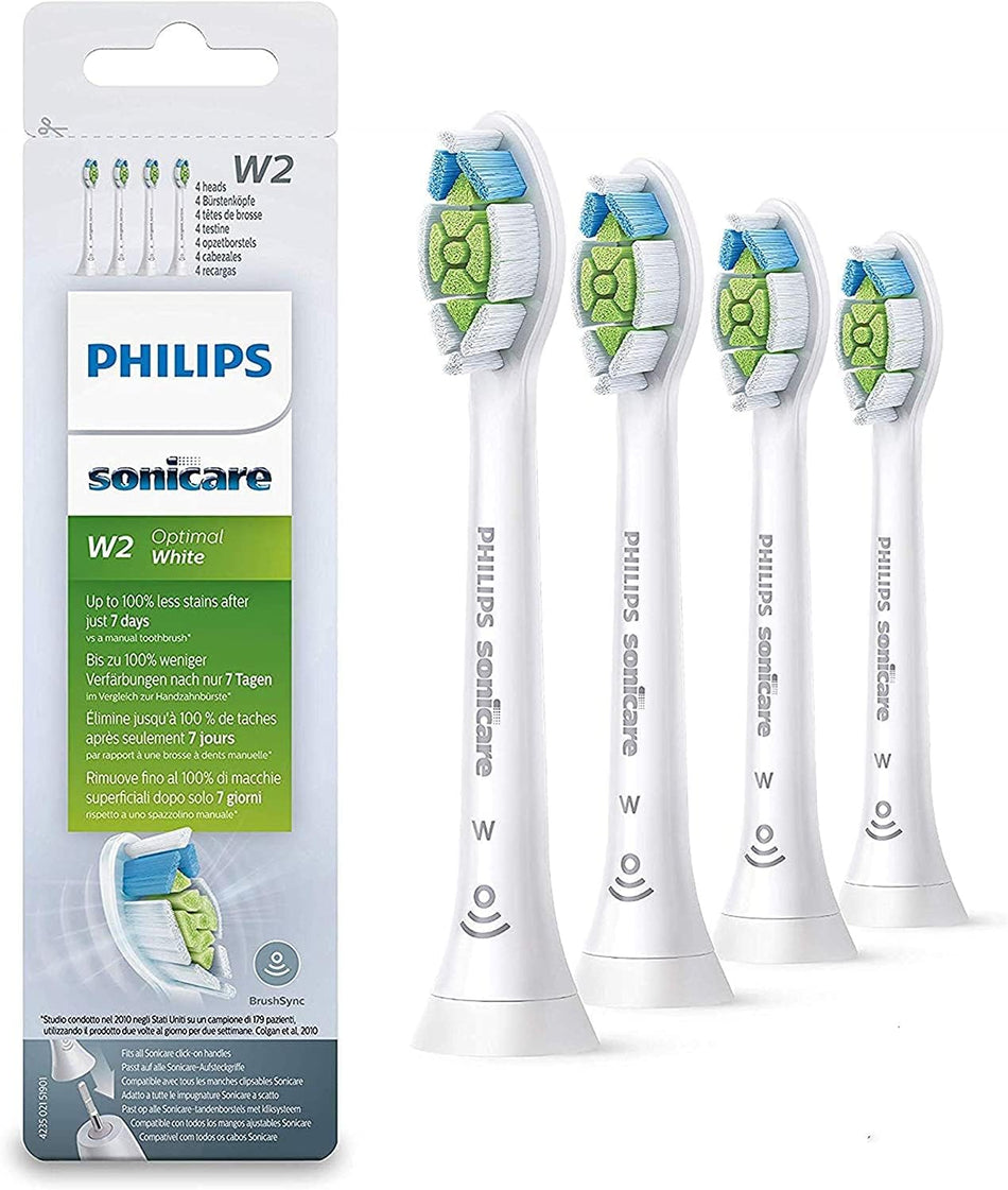 Philips Sonicare Original W2 Optimal White Standard Sonic Toothbrush Heads - 4 Pack in White (Model HX6064/10)